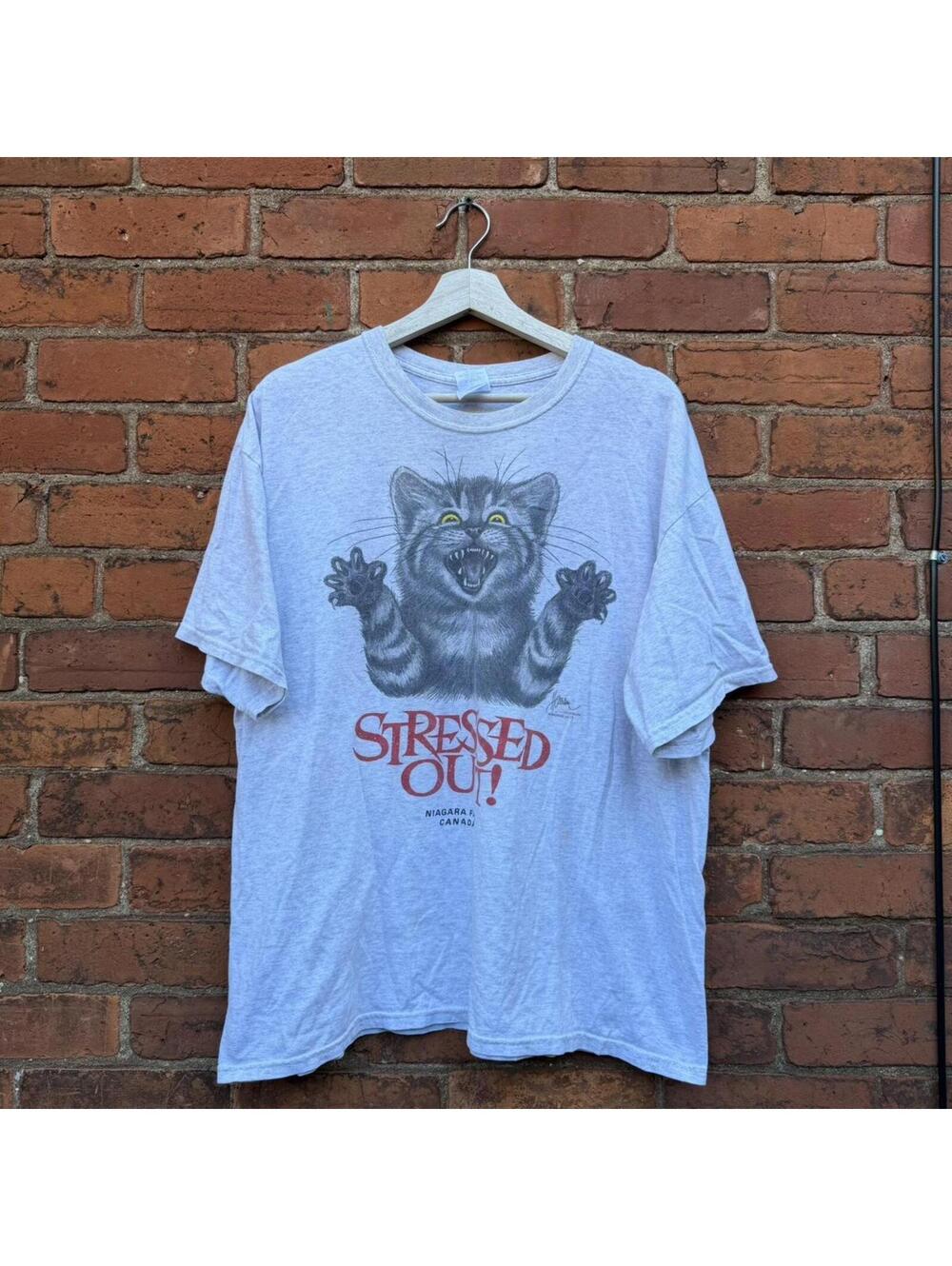 vintage stressed out cat Niagara Falls Canada t shirt 00s XL